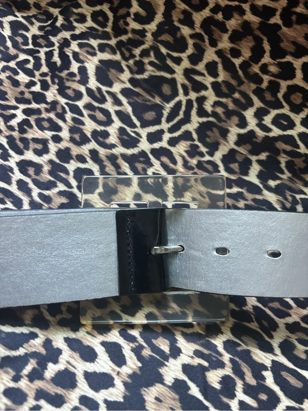 Wide Black Patent Belt with Clear Square Buckle